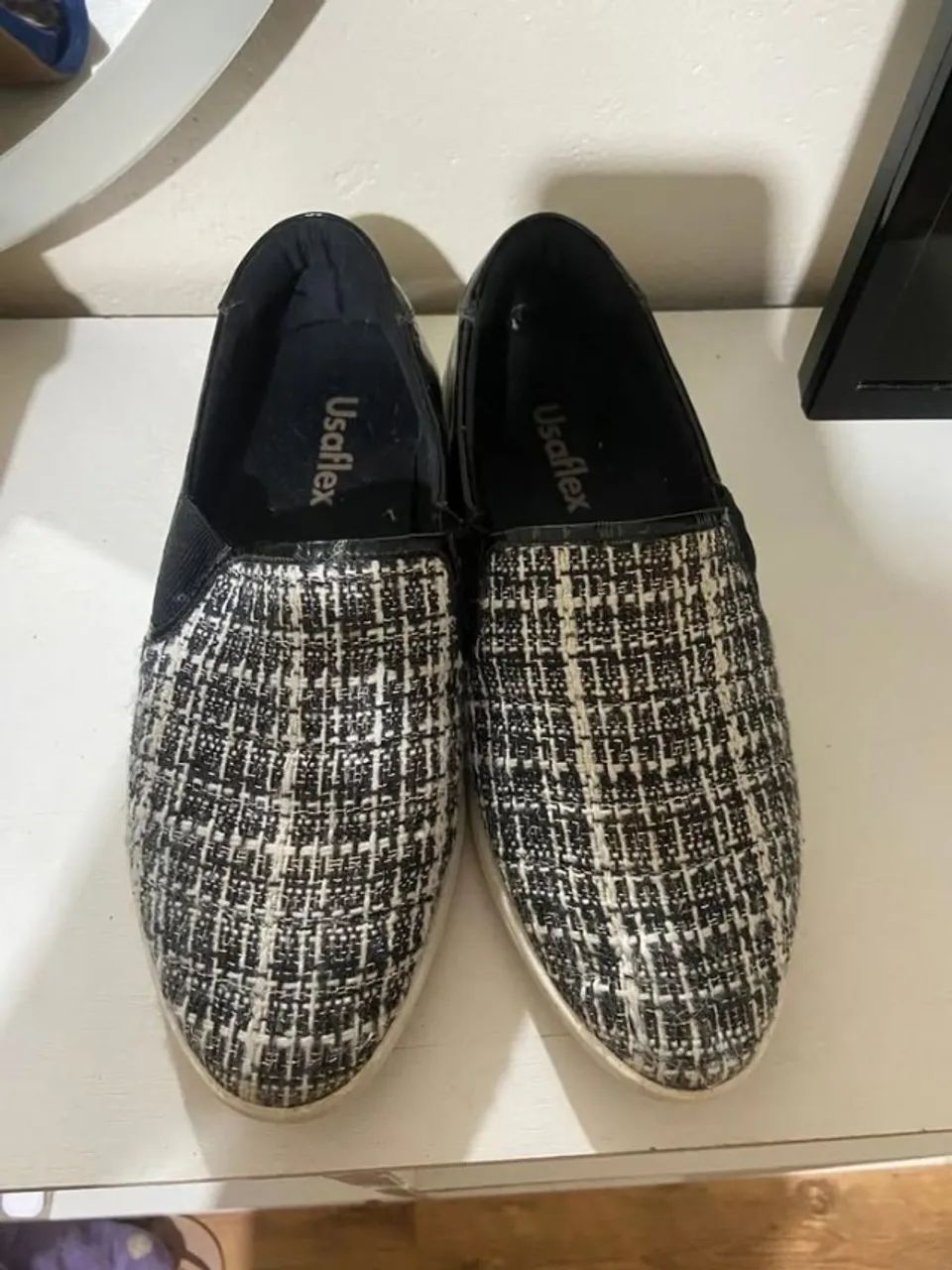 tênis slip-on usaflex tweed preto e branco