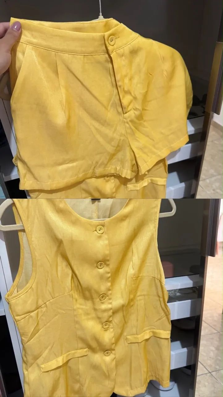 Conjunto amarelo de linho