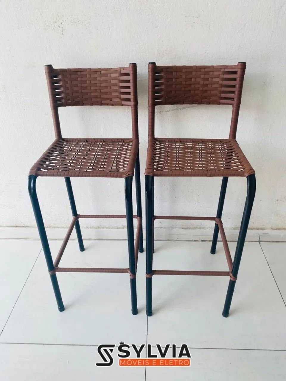  Cadeiras de Bar em Vime com Estrutura em Metal