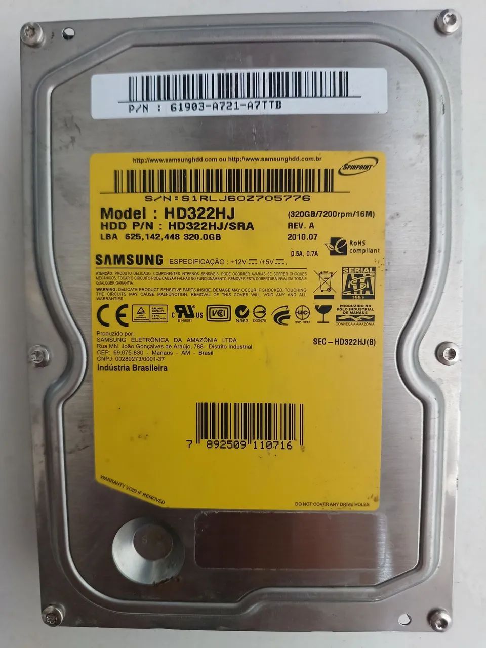 Hd Samsung 320 GB 100% saudável 50 reais 
