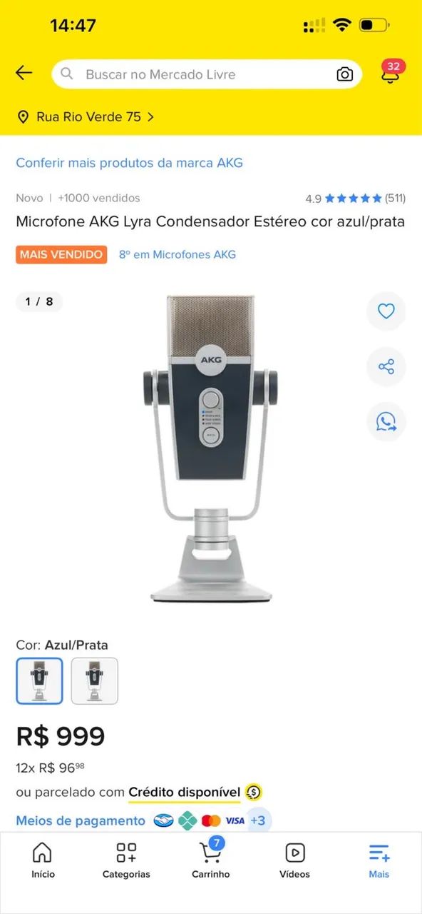 Microfone AKG Lyra Condensador Estéreo azul 