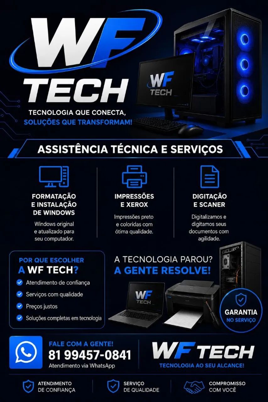 Wf tech e solução para seus problemas, xerox , boleto, formatação de PCs,instalação de w11 - Foto 2