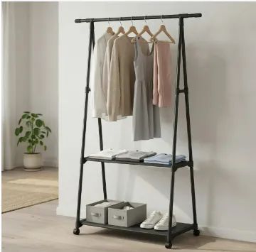 Cabideiro E Arara Para Guarda Roupas Portátil Com Rodinhas C/ 2 Prateleiras E Sapateiras
