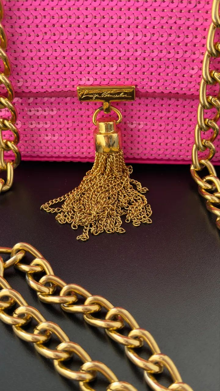 Mini Bolsa Paetê Luiza Barcelos na cor rosa.  Nova - Foto 4
