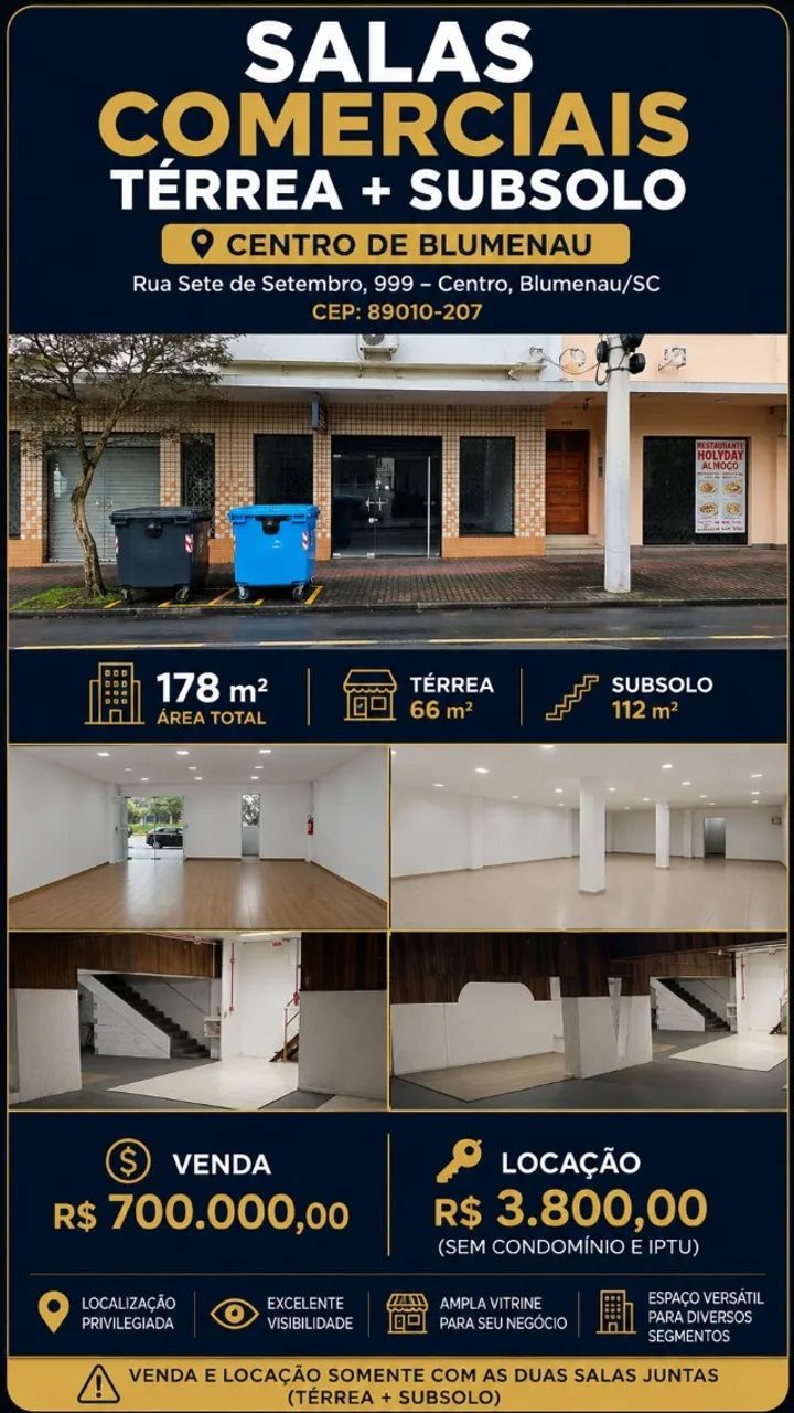 Vendo sala comercial no centro de Blumenau 
