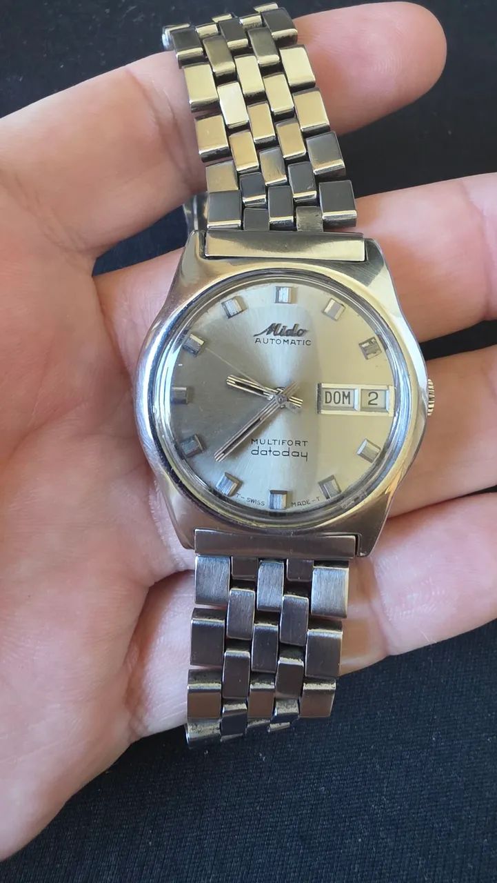 Mido Multifort Datoday Automático - Década de 1970 - Aço - Pulseira Mido Original - Foto 2