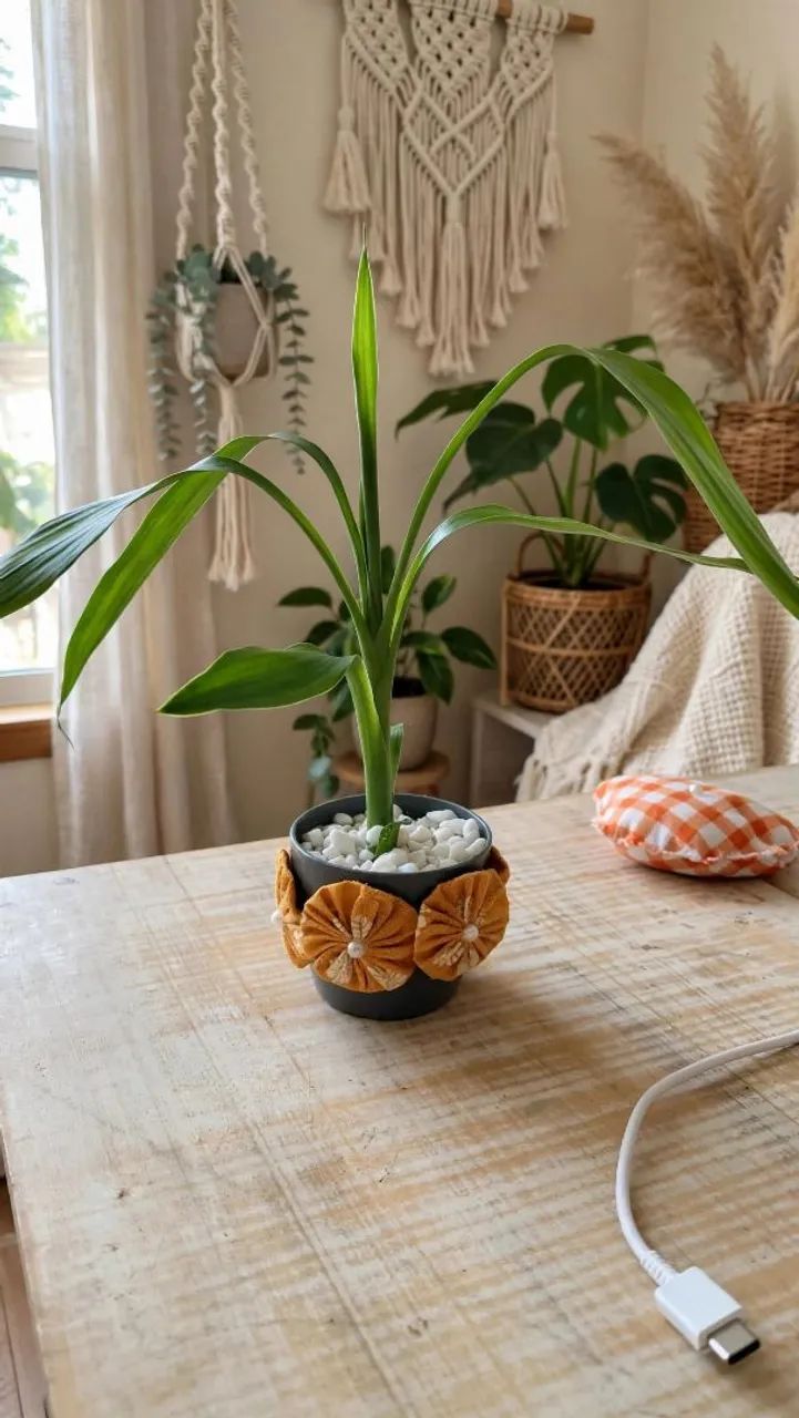 Vasinho de bambu decorado com fuxicos  - Foto 5