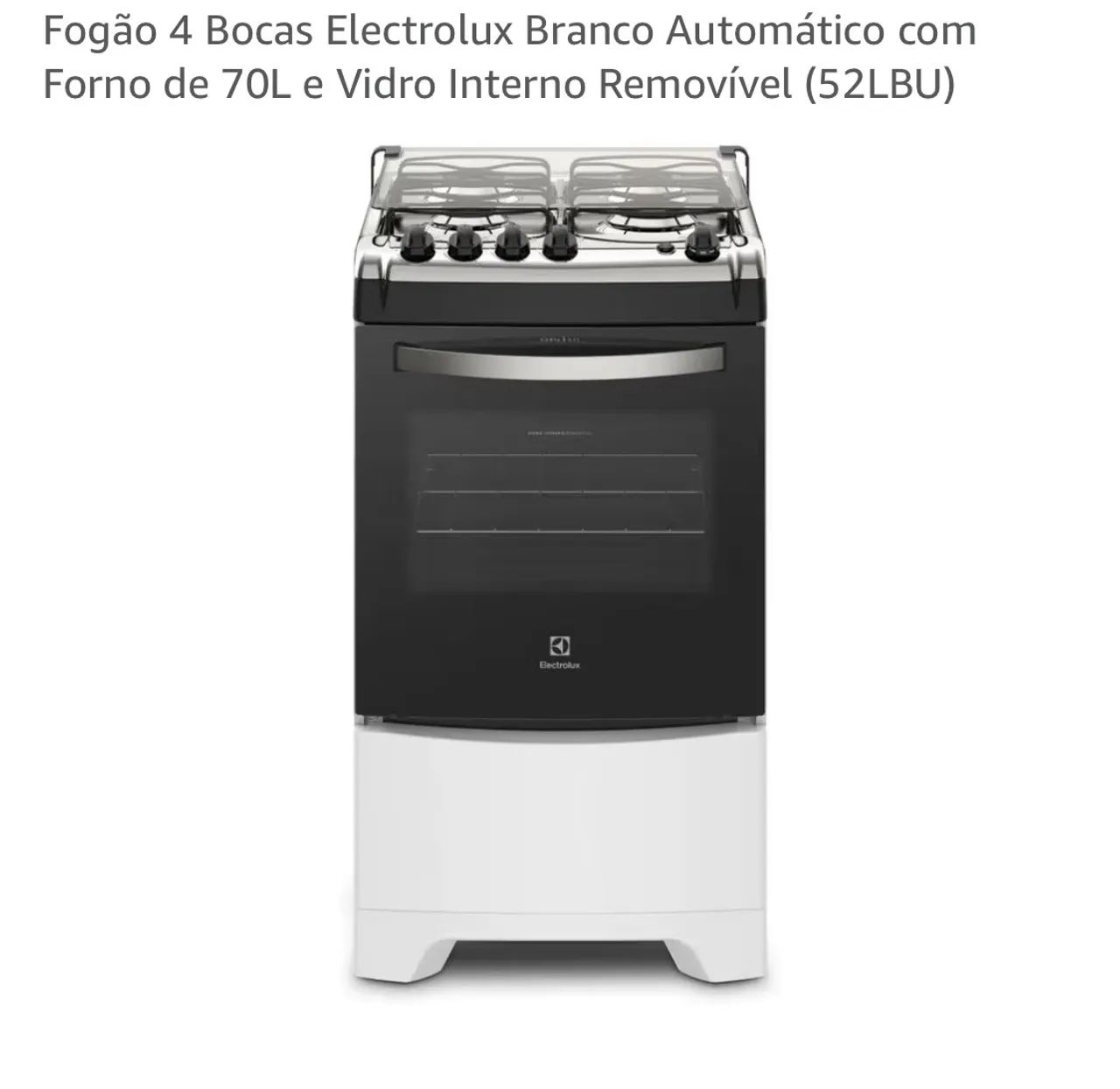 Fogão Electrolux 4 bocas, forno 70 L, autom.. , 52 LBU, branco c/ tampo vidro temperado.  - Foto 2
