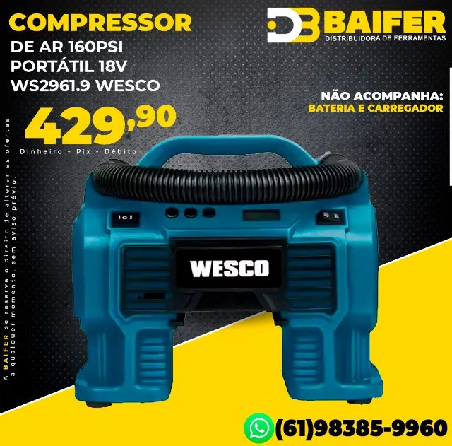 Compressor de Ar 160Psi Portátil 18v ws2961.9 Wesco
