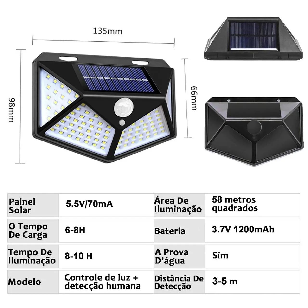 Luminária Solar 100 Leds Com Sensor Presença, à Prova D' Água 3 Modos  - Foto 4