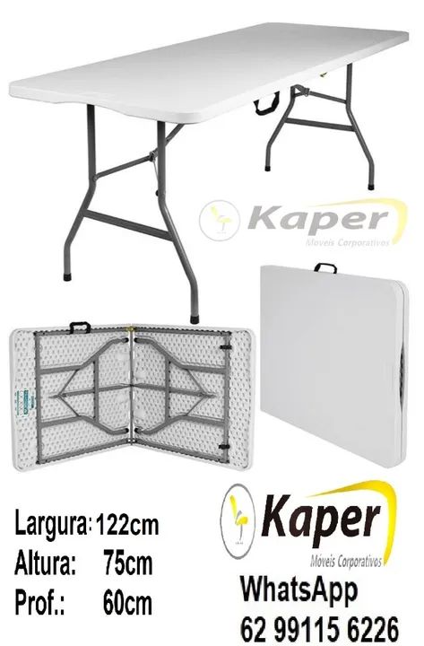 Mesa 122cm dobravel polipropileno base de aço ( produto Novo )