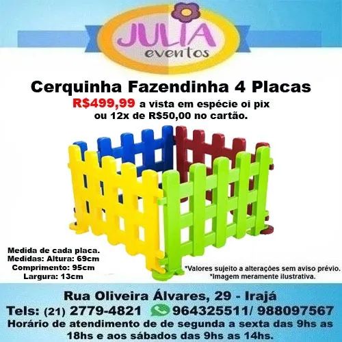 Cercadinho Cerquinha Fazendinha 4 Placas Coloridas