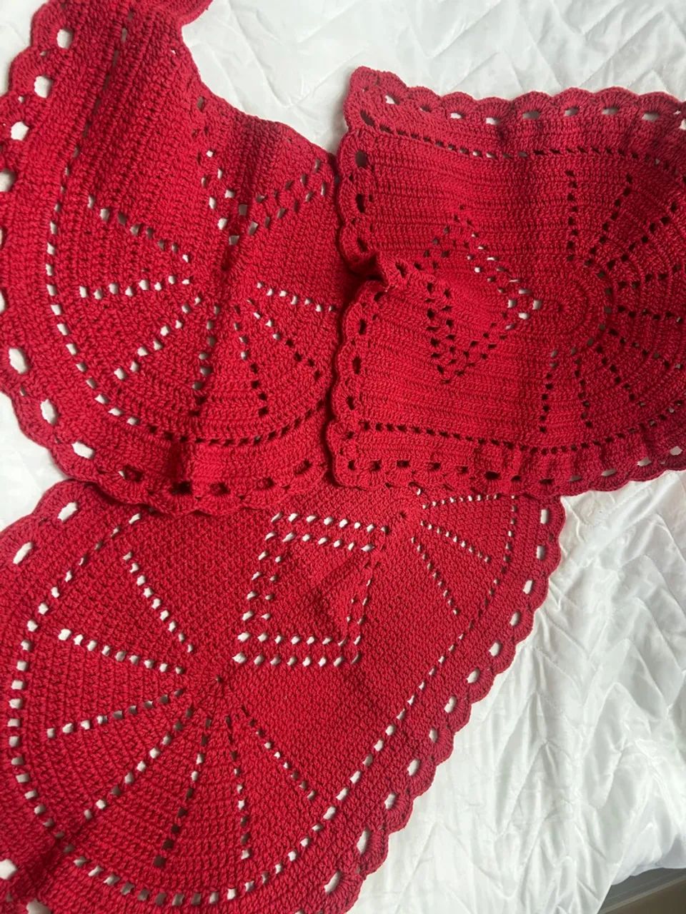 Conjunto de jogo de banheiro de crochê vermelho