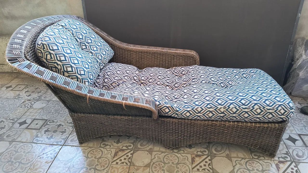 Chase Long/Sofá Divã de Vime Vintage para Decoradores