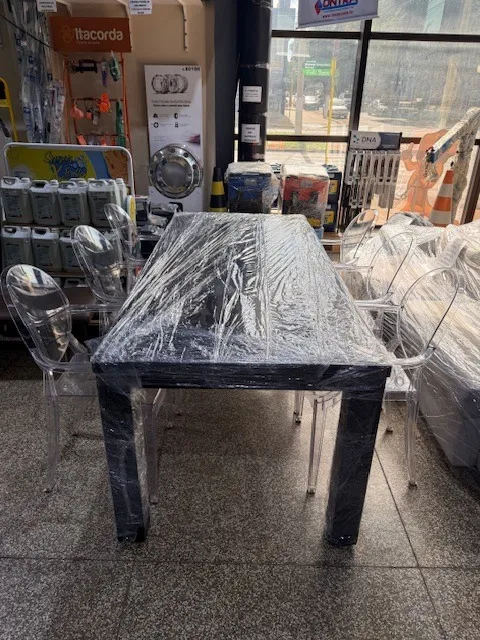 Mesa de maneira grande preto LINDA preta com 6 cadeiras! Jantar gourmet