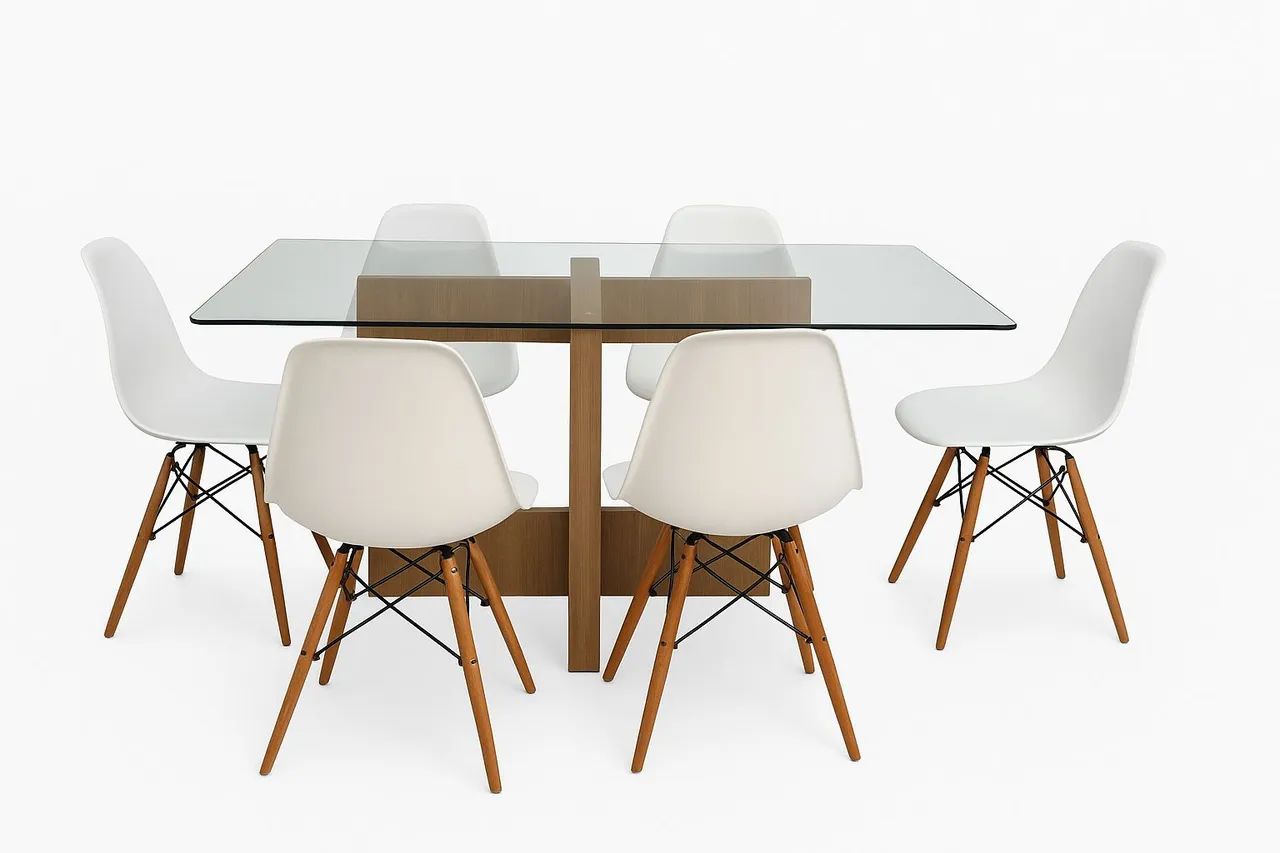 Dining Table with 6 Eiffel Chairs - Glass Top (140 x 90 cm)64341727962369123