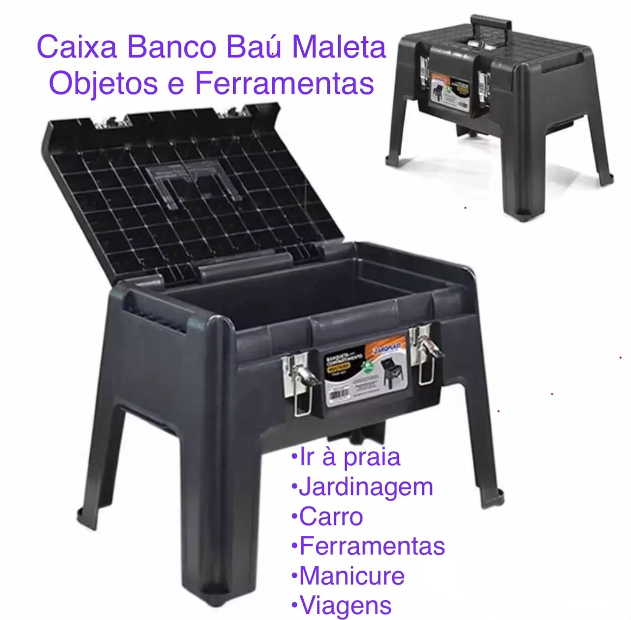 Banco Caixa Baú ferramentas Manicure Banqueta Arqplast Pescaria Praia Maleta Organizadora 