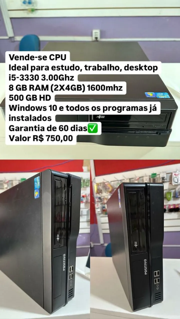 CPU Positivo i5-3330 8GB RAM 500GB HD
