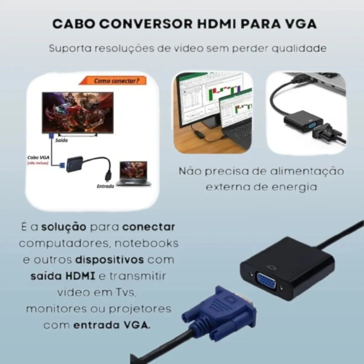 Cabo Conversor HDMI para Vga