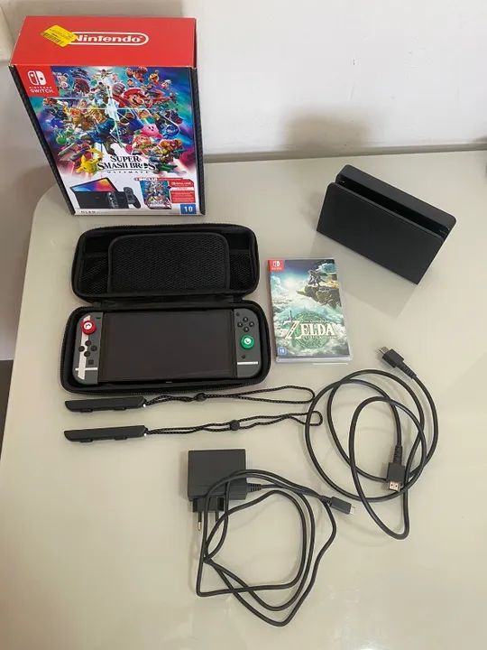 Nintendo Switch OLED - Edição Super Smash Bros Ultimate + Extras! ?