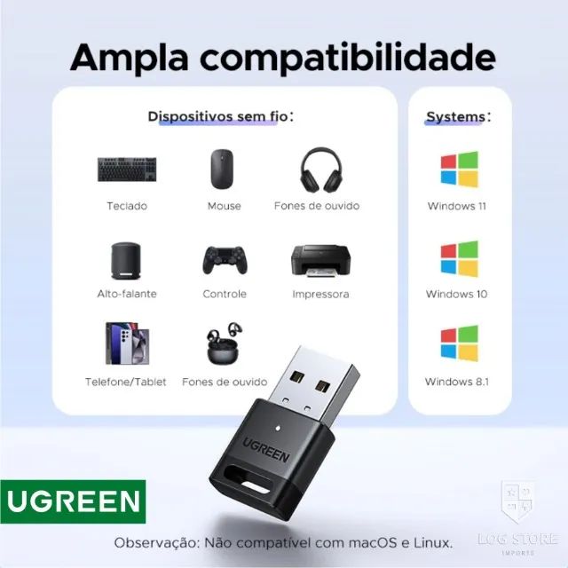 Adaptador Sem Fio UGREEN USB Bluetooth 5.4 Receptor De Transmissor Dongle Para PC Windows - Foto 2