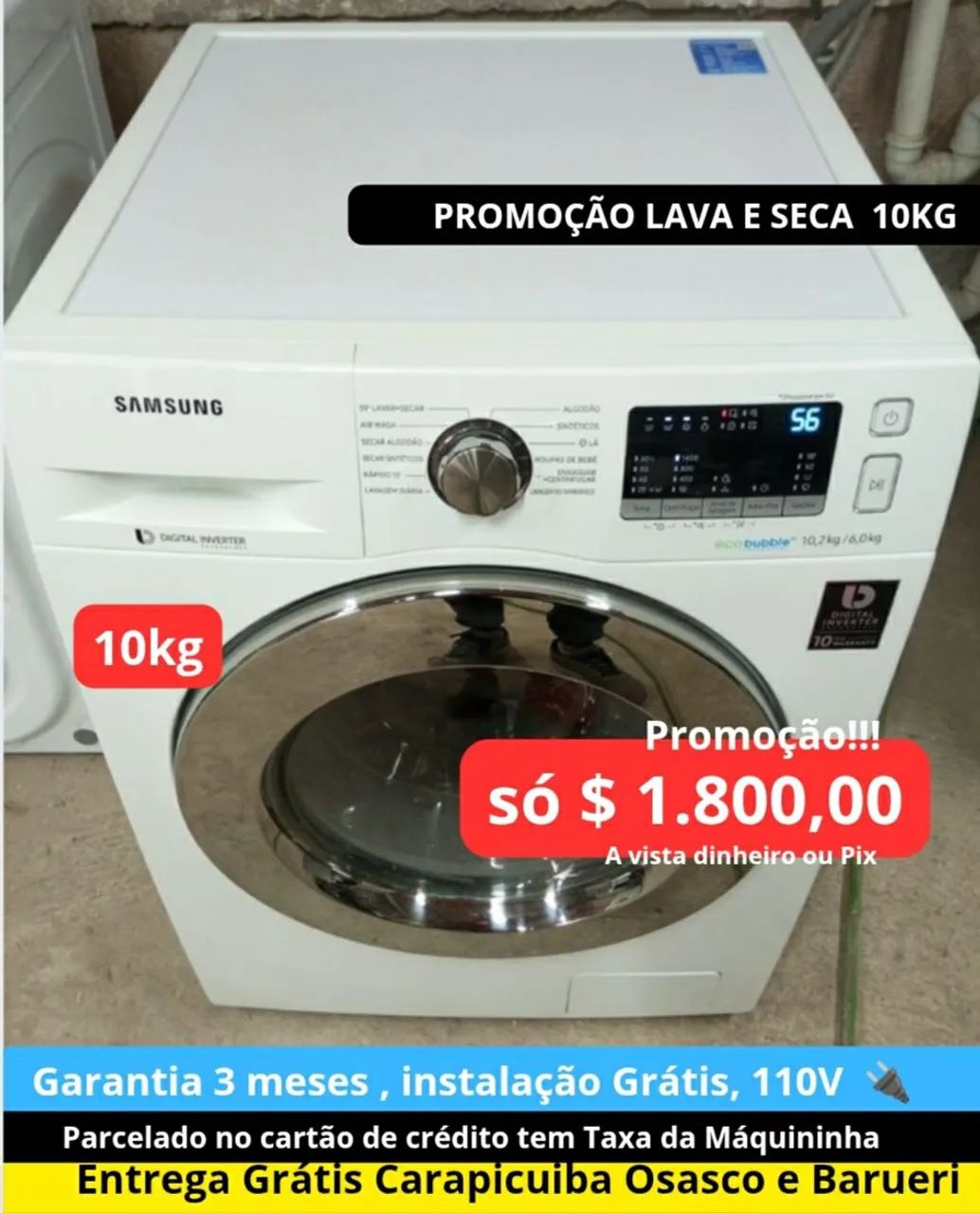 Promoção Lava e Seca $ 1.800,00 Samsung, Entrega Grátis!