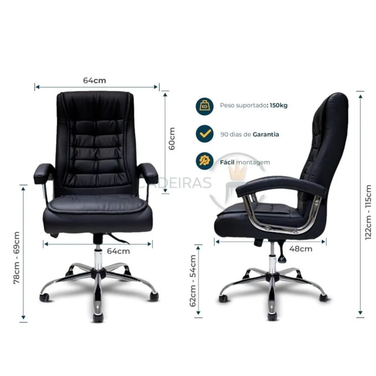 Poltrona Presidente LUXO c/ mola Ensacada - Couríssimo Preto  - Foto 2