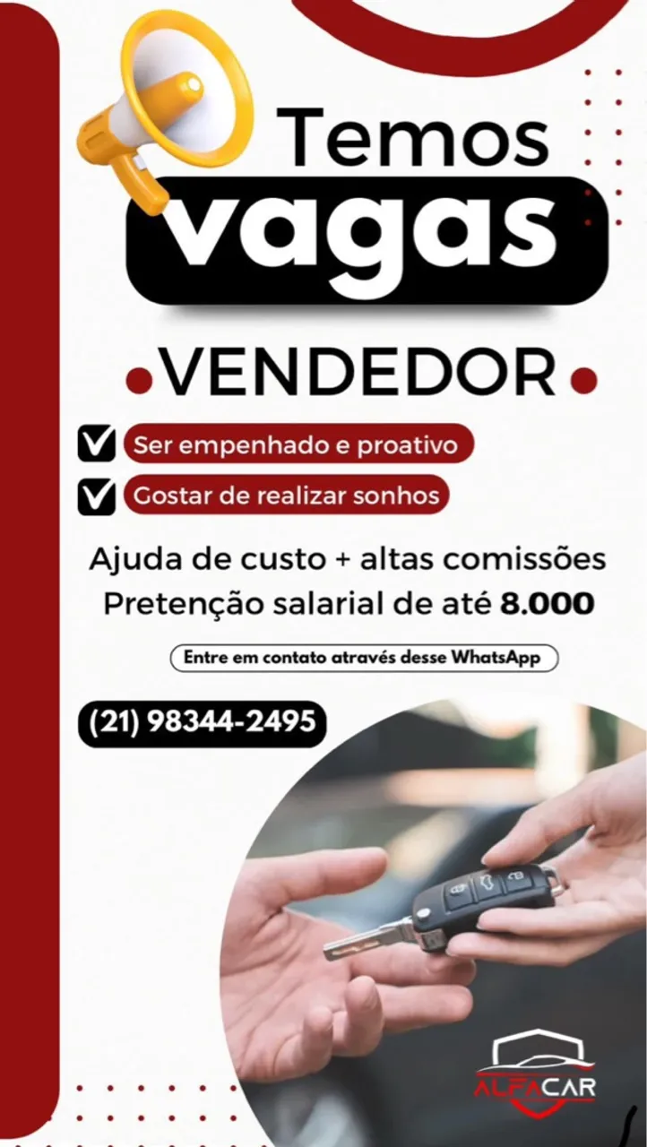 VAGAS DISPONÍVEIS PARA VENDEDORES!