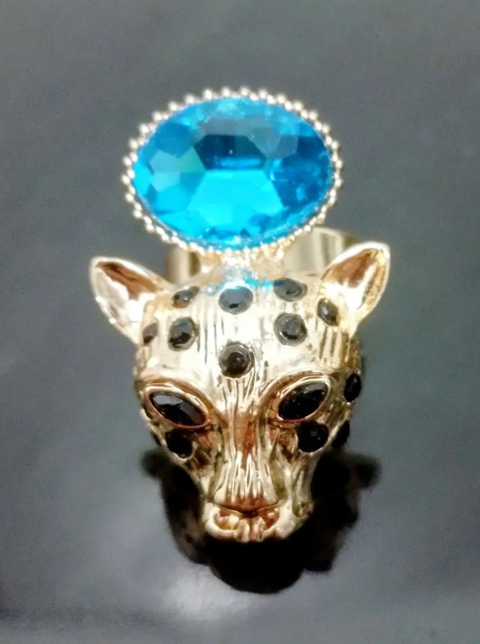 Anel leopardo com pedra azul.  - Foto 3