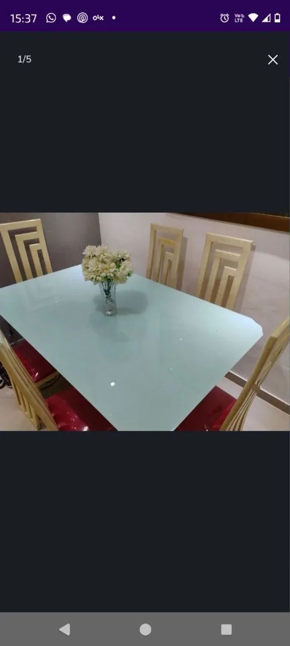 Mesa de Jantar de Vidro com 6 Cadeiras - Novo