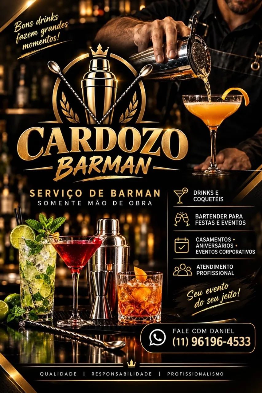 Barman para eventos - mão de obra