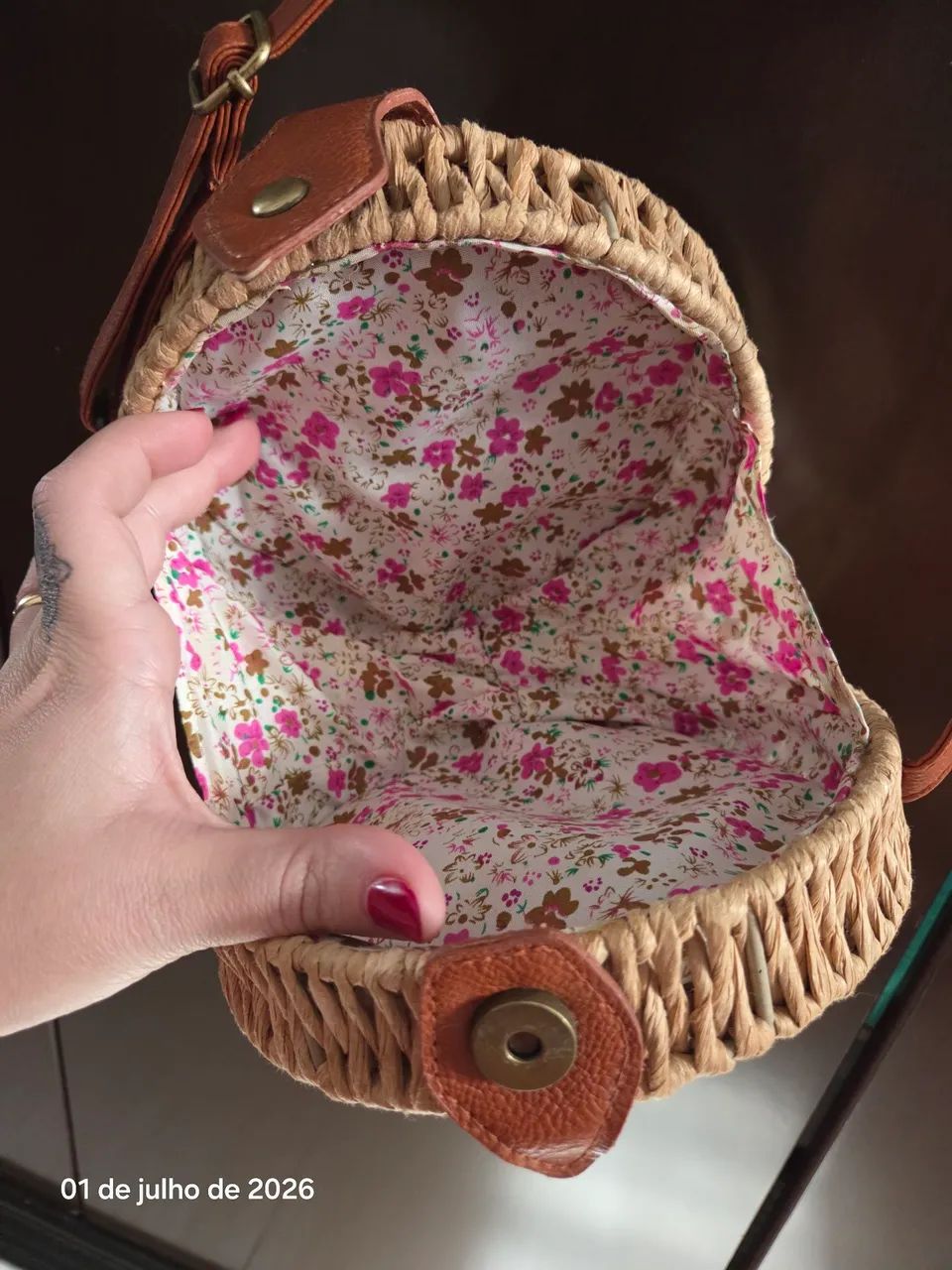 Bolsa de palha redonda com alça longa - Foto 2