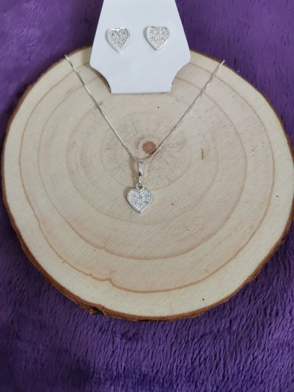 Conjunto Brinco E Colar Coração Em Prata 925