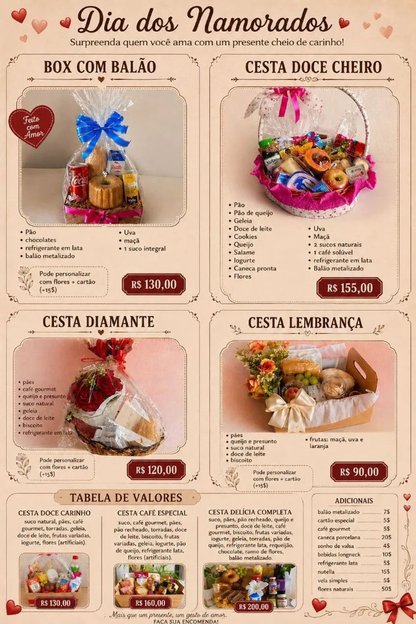 Cesta de Café da Manhã dia dos Namorados 