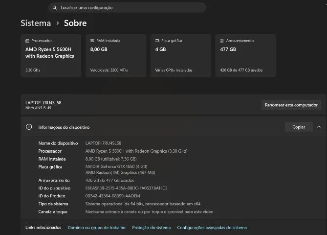 NOTEBOOK ACER NITRO 5 + 1650 4GB - Foto 2