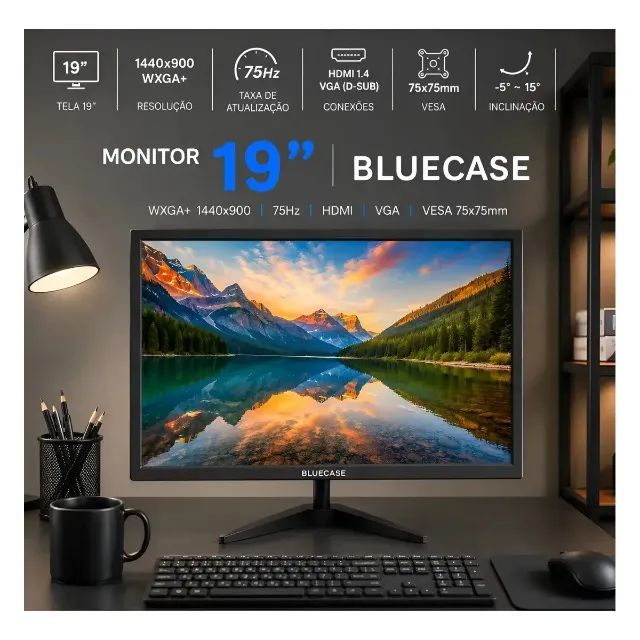 Monitor Led 19 Polegadas Tela 75hz Hdmi Vga Widescreen Preto Novo Loja Coimbra Computadore - Foto 3