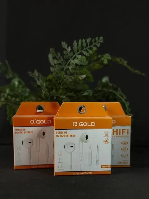 Fone Com Fio Lightning iPhone Alpha Gold FN-A16L Som Premium Microfone