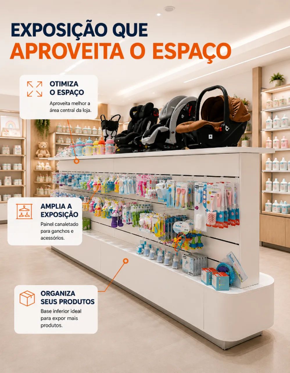 Ilha Expositora Central em MDF com Painel Canaletado - Foto 4