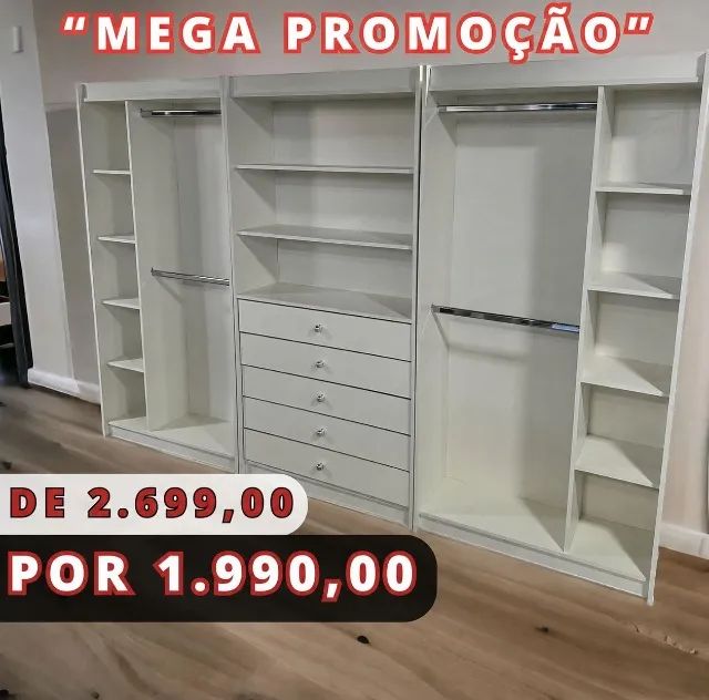 OFERTA IMPERDÍVEL CLOSET COM GAVETAS CABIDEIROS MDF NOVO 