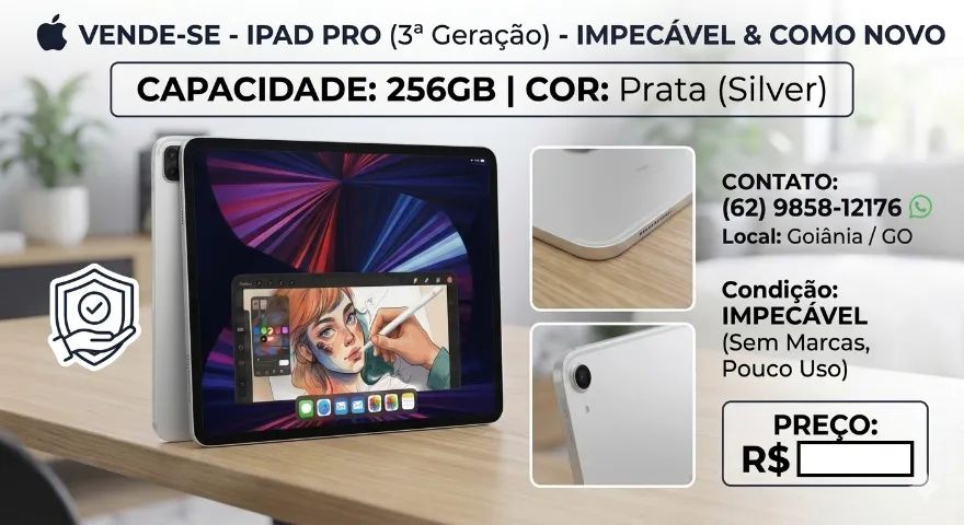 Ipad Pro 3rd geração 2018 A1876 12.9 256gb 4gb Ram
