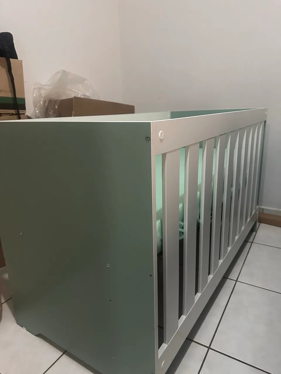 Berço Infantil Branco e Verde Menta + Colchão - Foto 4