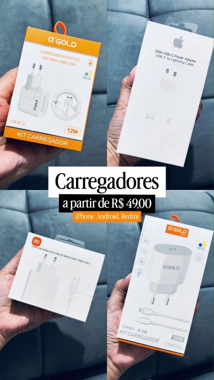 Carregadores Turbo para iPhone, Android e Xiaomi - Novo