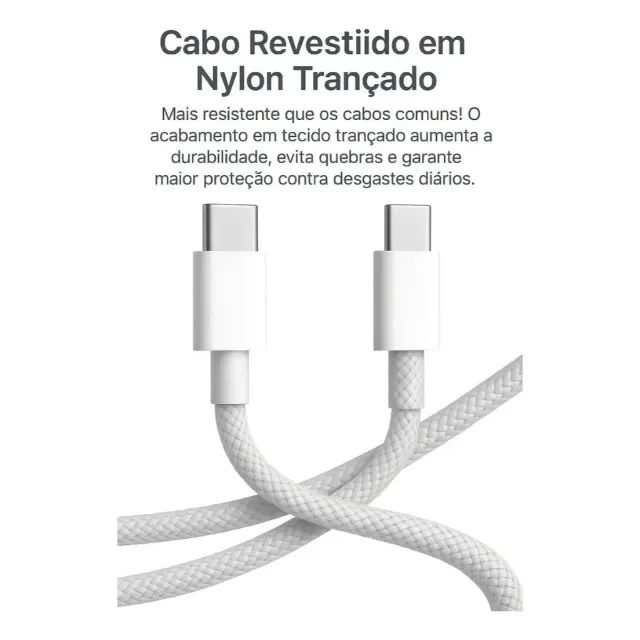 Cabo de 60w reforçado de nylon Lehmox para Iphones e Androids - 1 metro (Tipo C para Tipo) - Foto 3