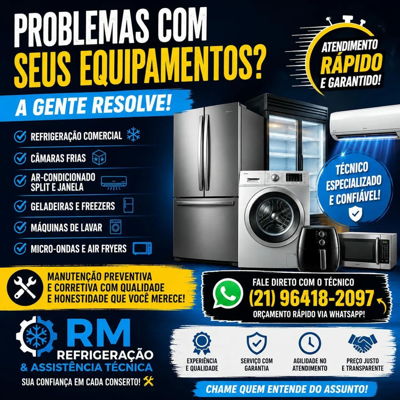 Técnico de refrigeração e máquina de lavar.
