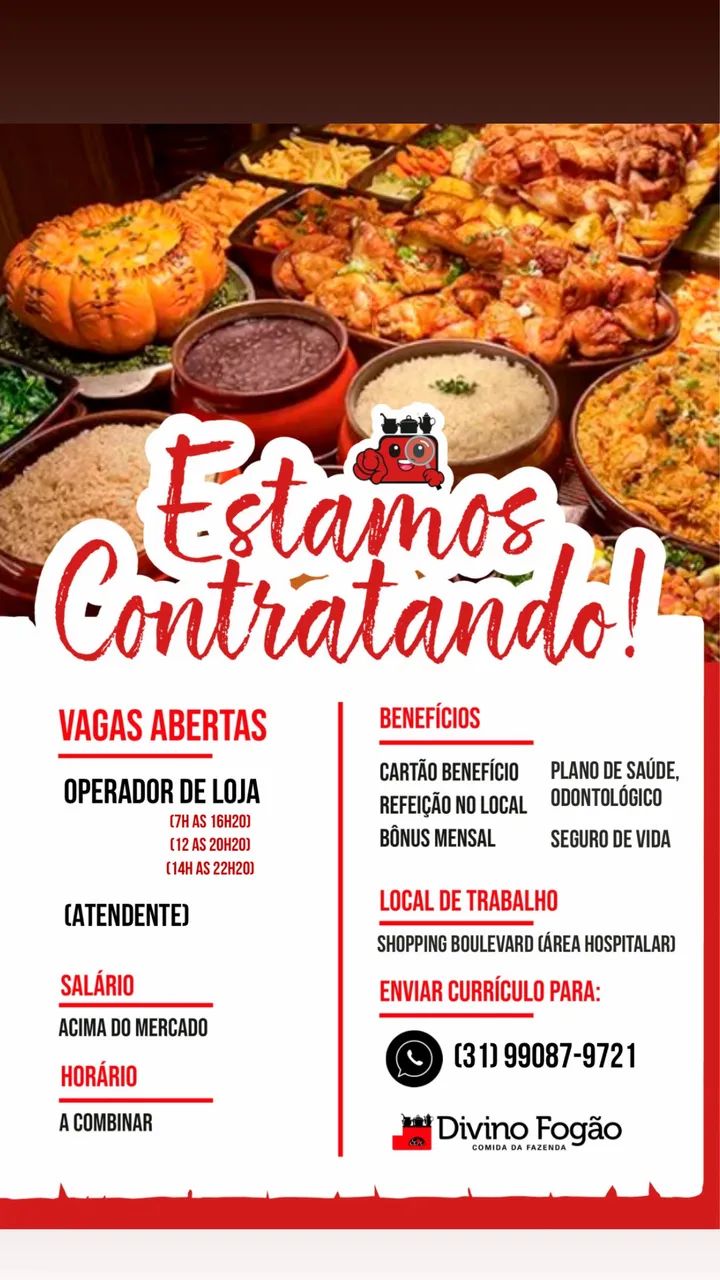 Vaga ATENDIMENTO Restaurante 