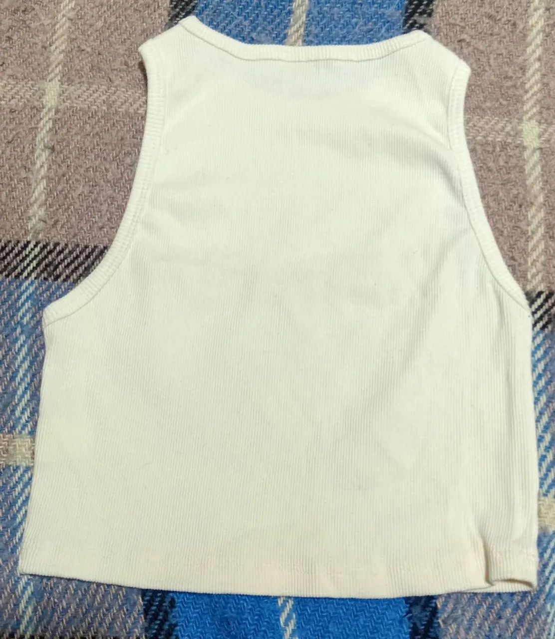 Blusa Regata Canelada Gola Alta - Branco