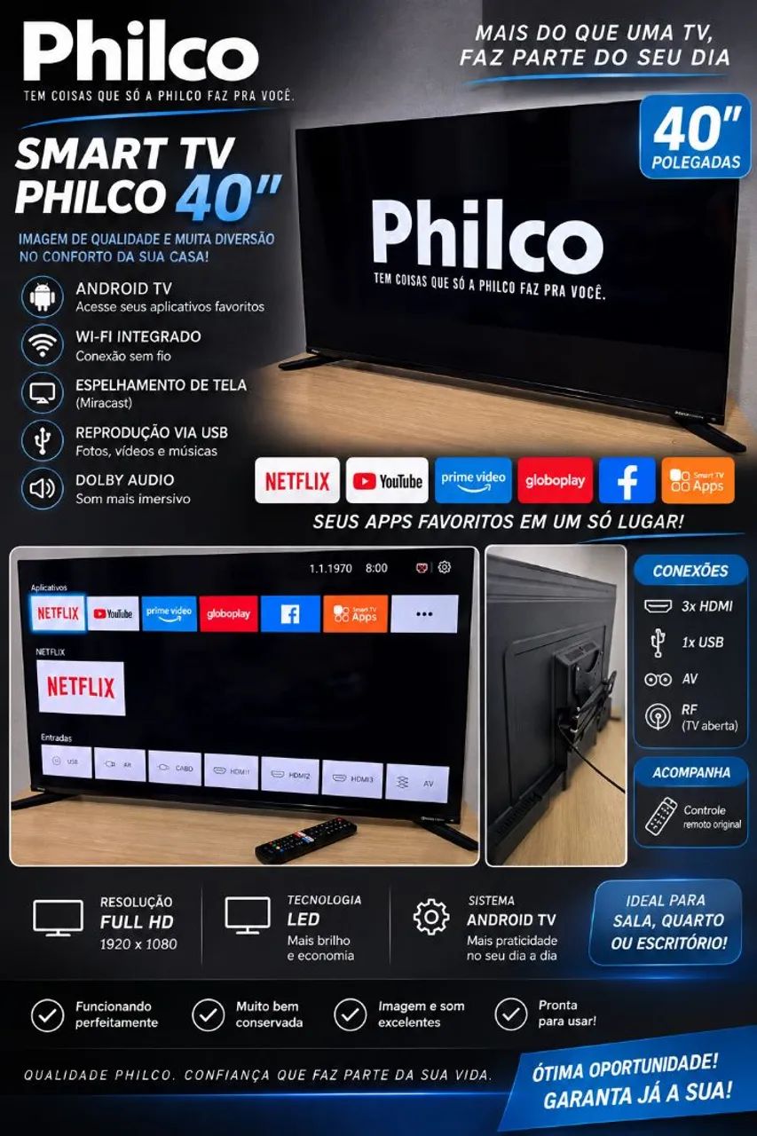Smart TV Philco 40"  Smart TV LED
