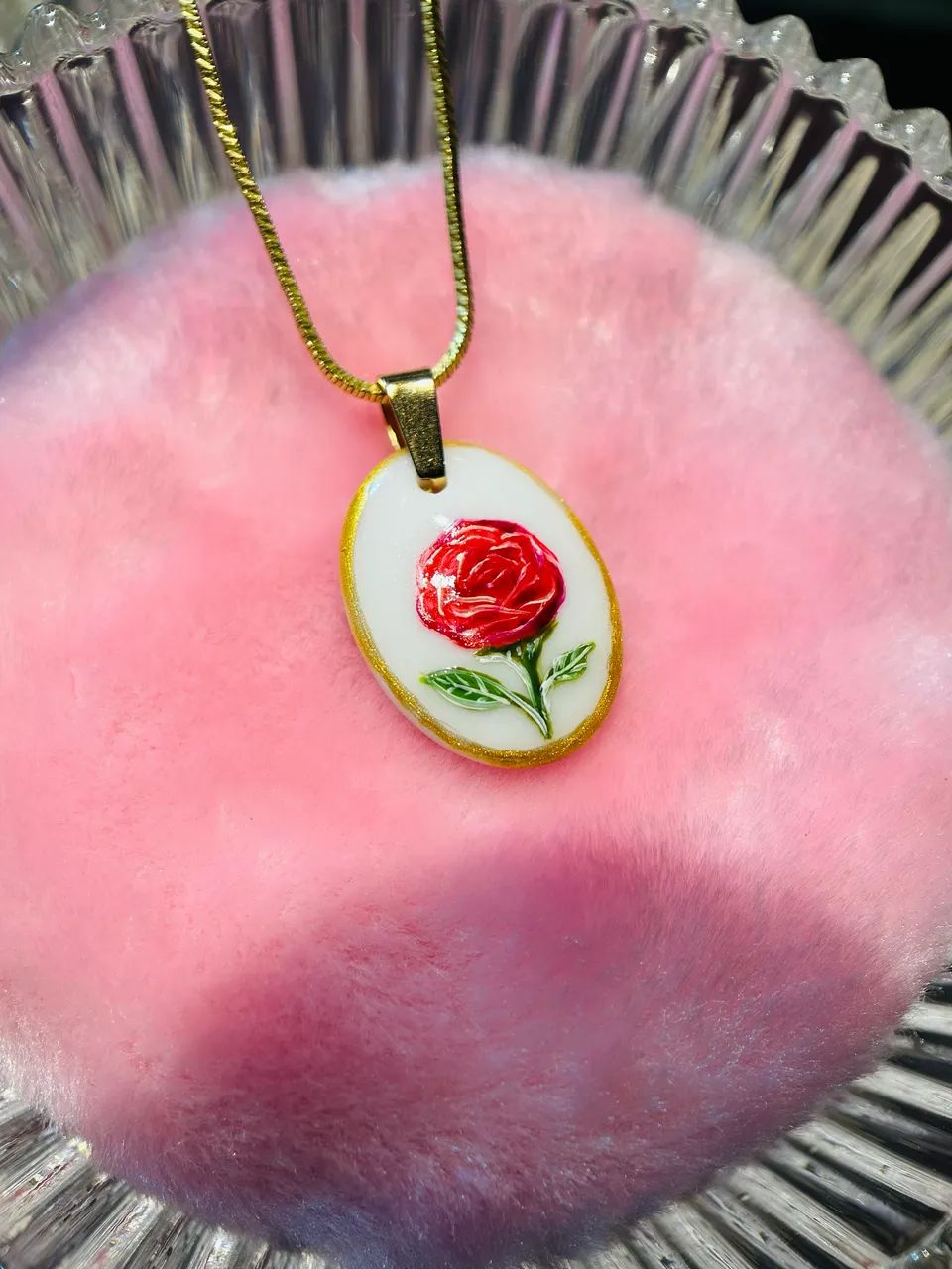 Pingente de porcelana pintado à mão: Rosa - Foto 3