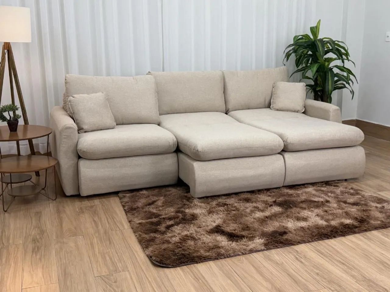 Sofá Cama Retrátil Reclinável Amaranto 2.70m 3 Módulos 80 - Bege Linho - Foto 2