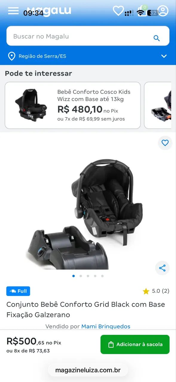 Conjunto Bebê Conforto Grid Black com Base Fixação Galzerano - Foto 5